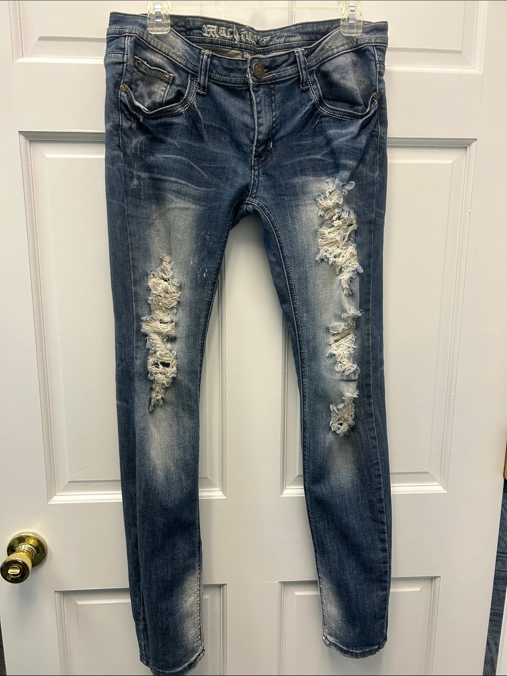 Machine Pour Neuf Mode Distressed Stretch Women’s Blue Jeans Style 6509 Sz 32